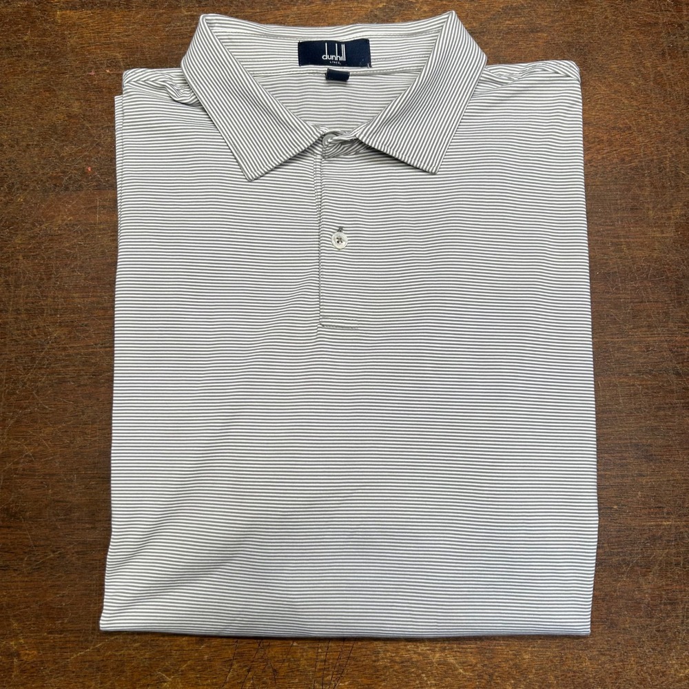 Dunhill Links Golf Polo Shirt Mens L Striped Crest Logo Short Sleeve Trump